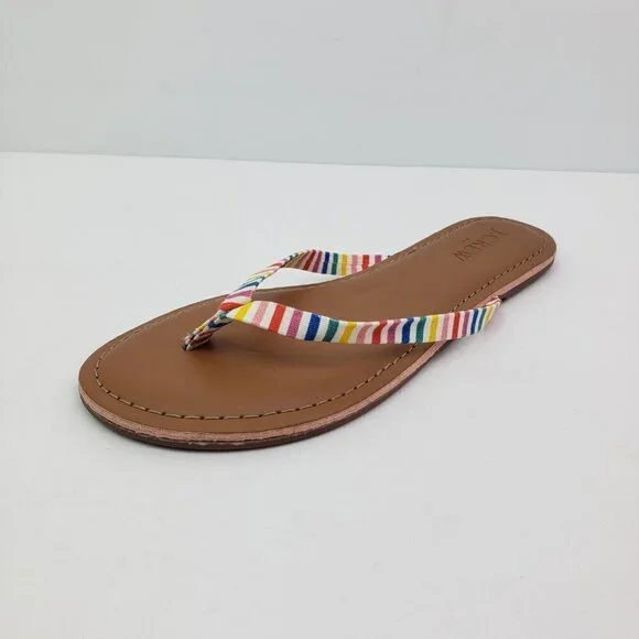 J. Crew Womens Size 5 Multi Color Striped Slip On Thong Flip Flop Sandals AX836 - Picture 2 of 10